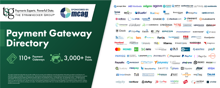 Image showcasing all of the companies included in TSG's Payment Gateway Directory, Sponsored by MCAG. 